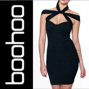 🛍️3/$40 Boohoo Little Black Dress Bodycon Strap Detail  Size 4